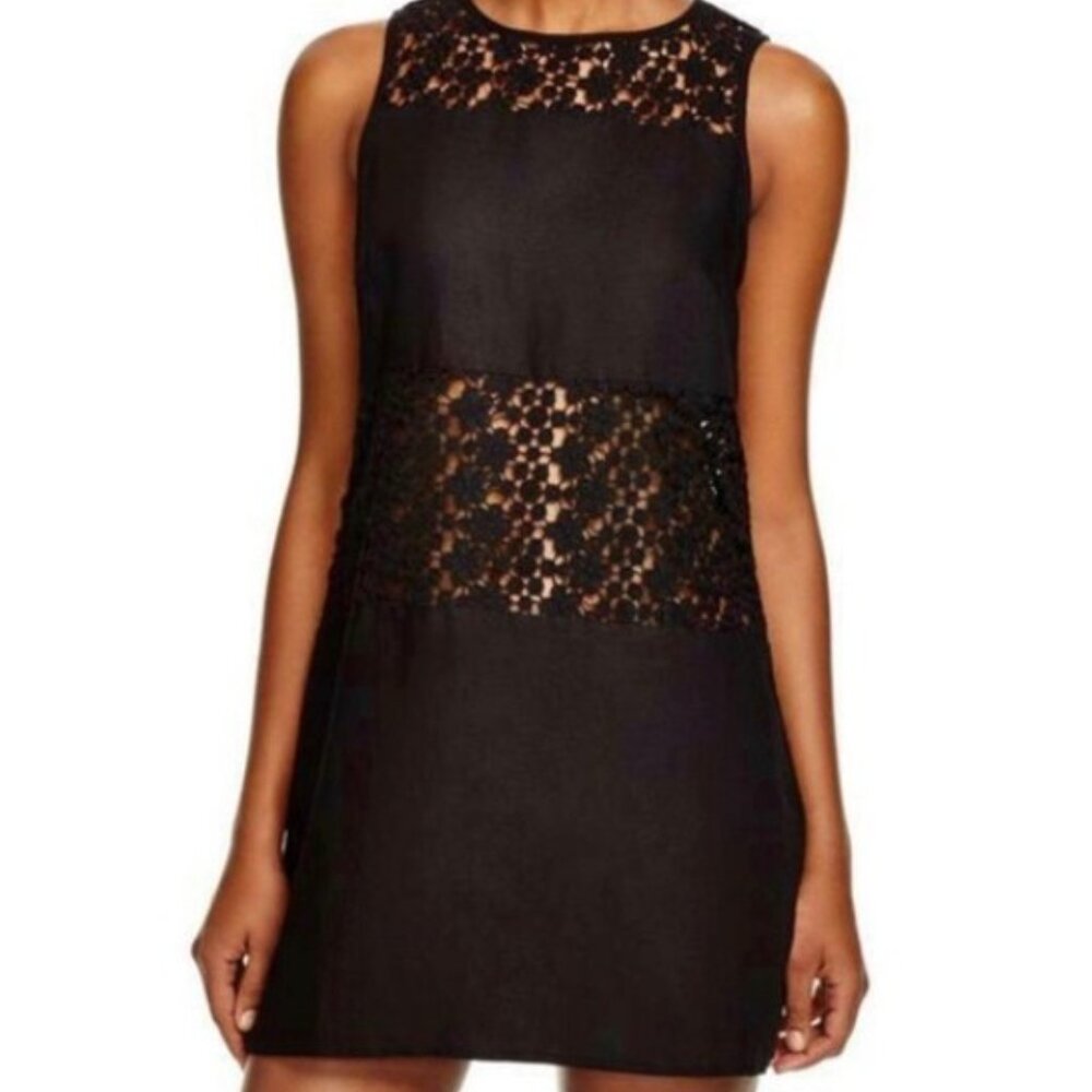 Tory Burch Dress Crochet Lace Detail Size L Sleeveless Black Linen